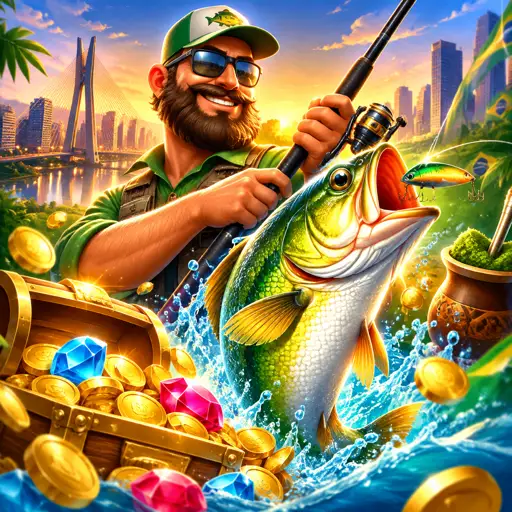 Capa do Big Bass Bonanza com pescador e peixe
